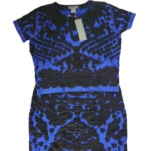 Gracia Cobalt and Black Textured Abstract Skirt and Sweater Set Size Small